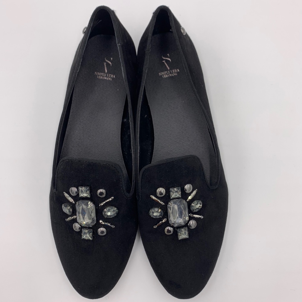 Simply Vera Wang Black Beaded Flats Sz 9 1/2